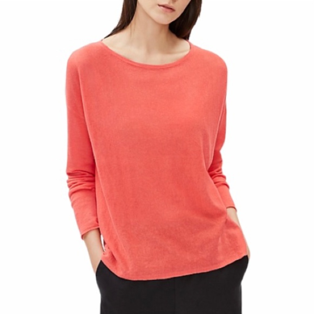 Eileen Fisher LINEN COTTON BATEAU NECK BOX-TOP